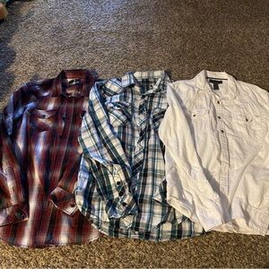 Mens Plaid Button Down Long Sleeve Shirt Lot Of 3 Medium/large